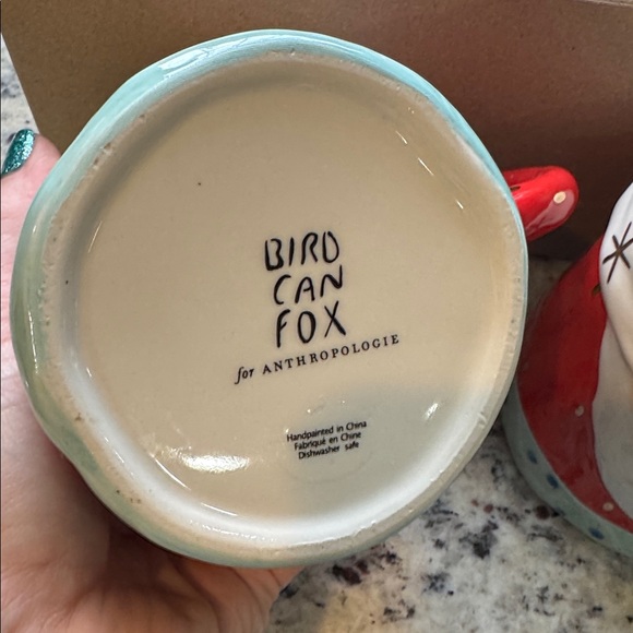 *SET OF 2* ANTHROPOLOGIE BIRD CAN FOX SANTA FACE MUGS - Picture 4 of 8